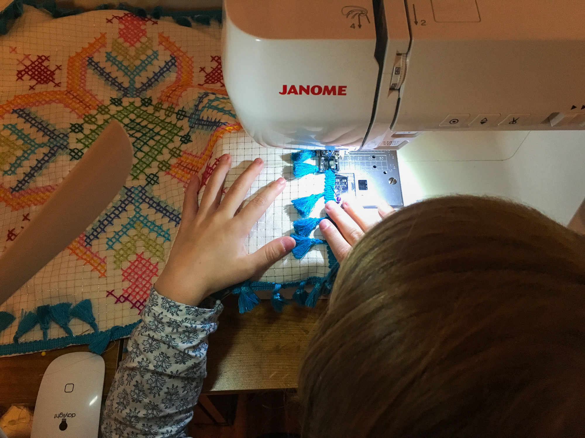 Sewing with Kids big cross stitch pillow project