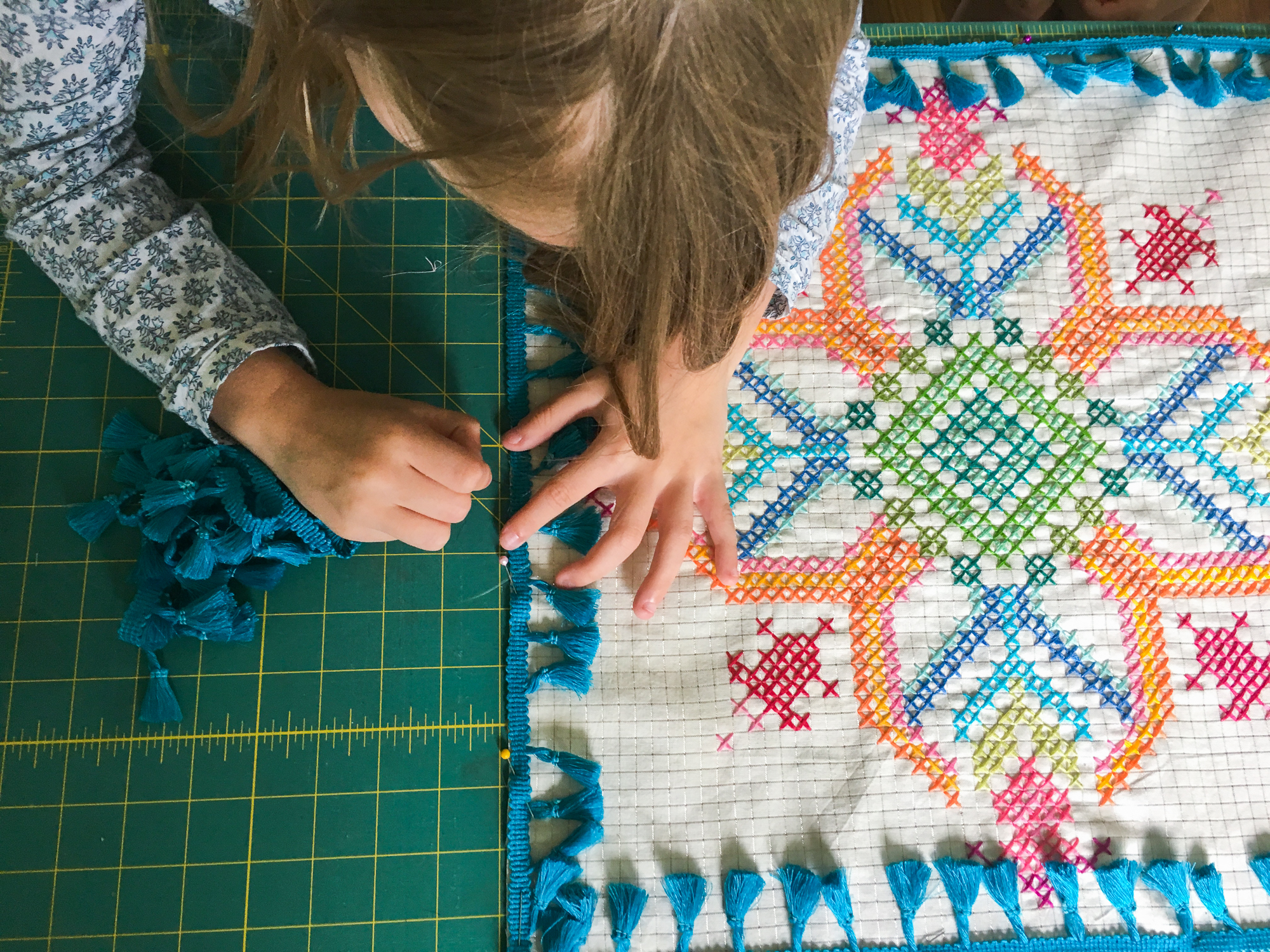 Sewing with Kids big cross stitch pillow project