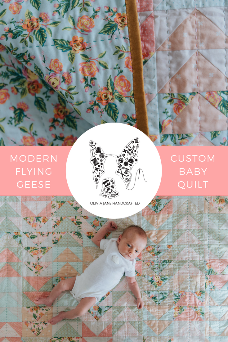 A soft, but modern little baby quilt for a sweet little baby in Rifle Paper Co fabric. 