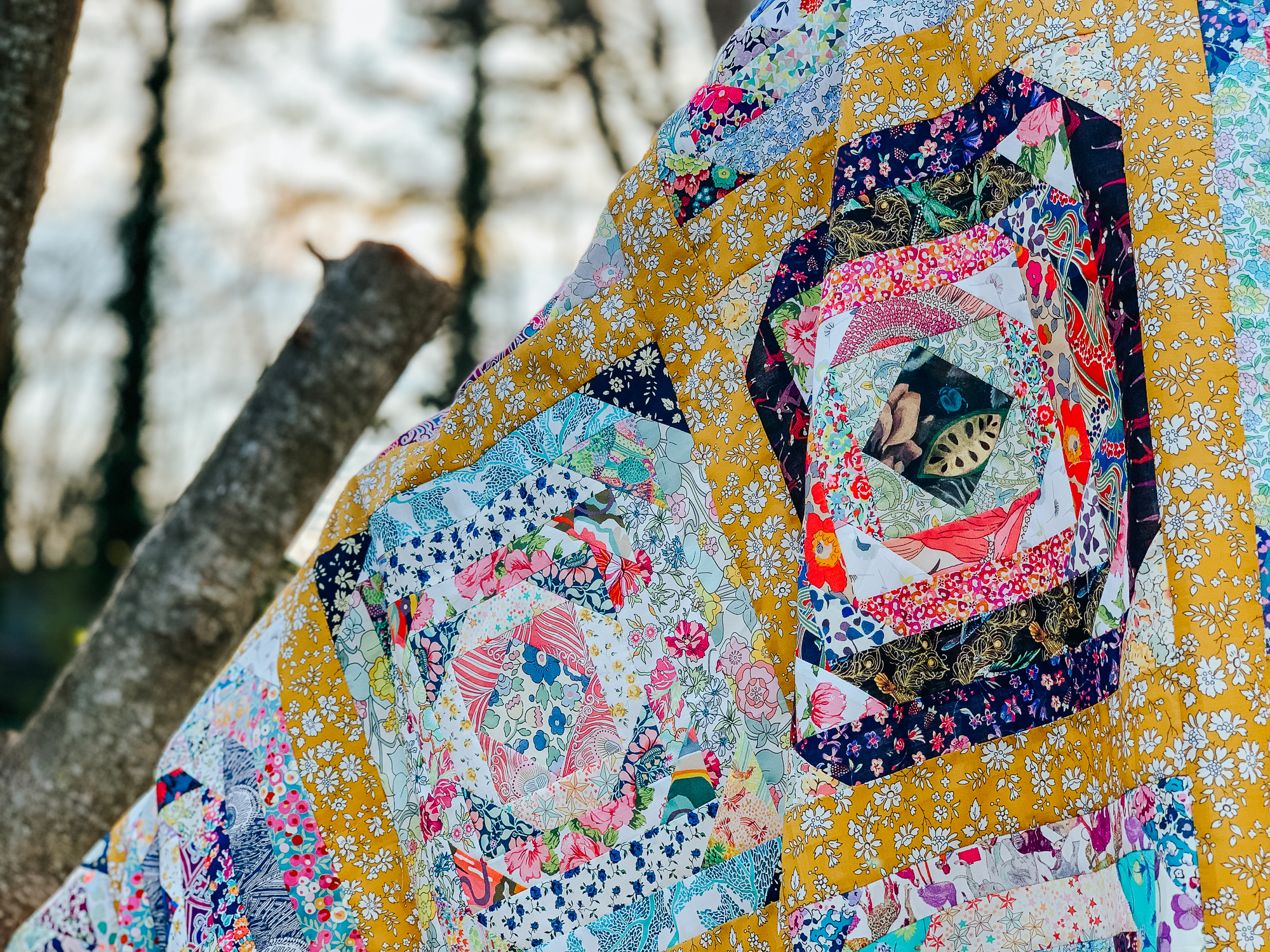 Pineapple quilt with Liberty lawn scraps