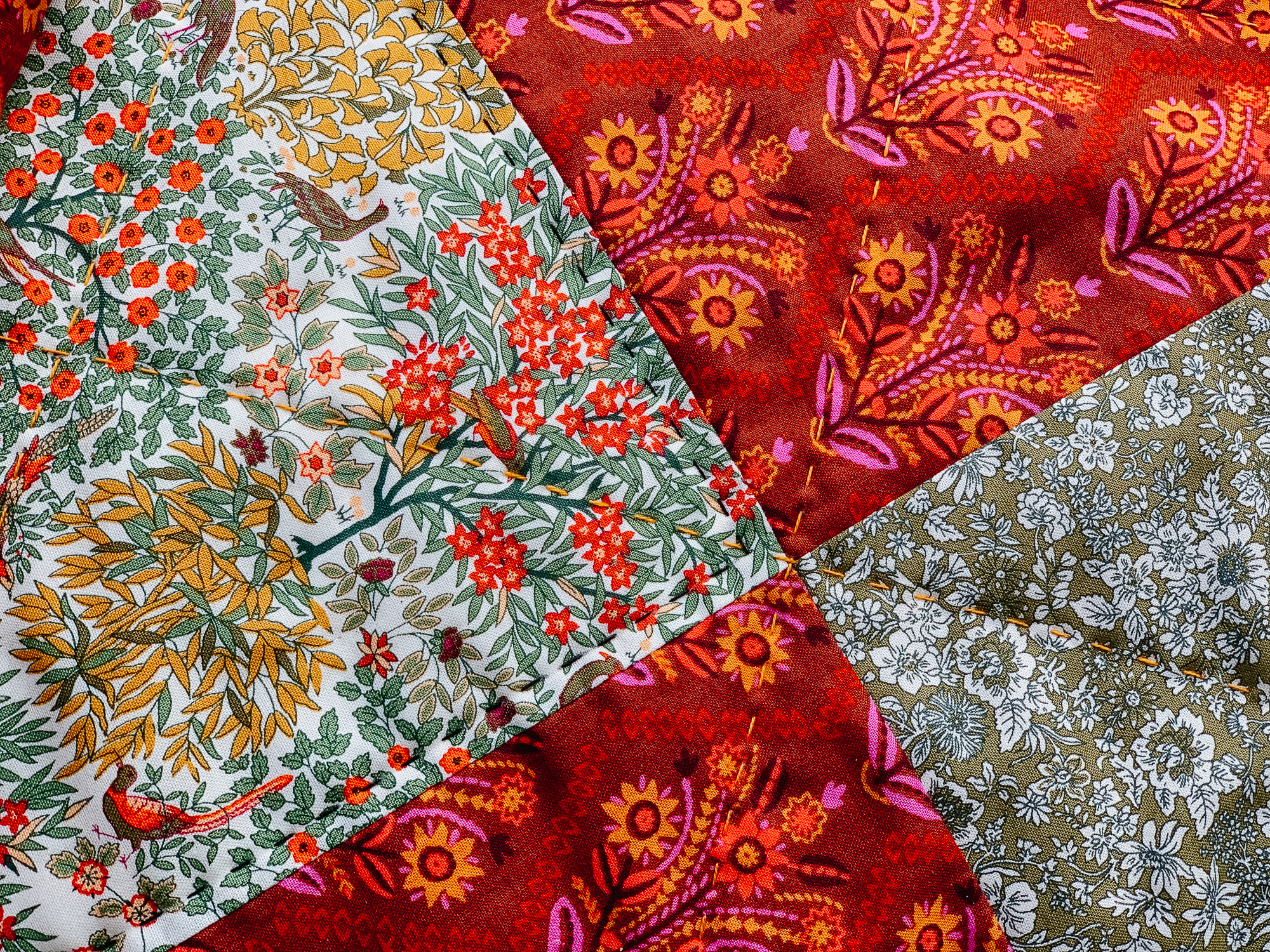 granny square beginner quilt Liberty, Anna Maria Horner, handquilted