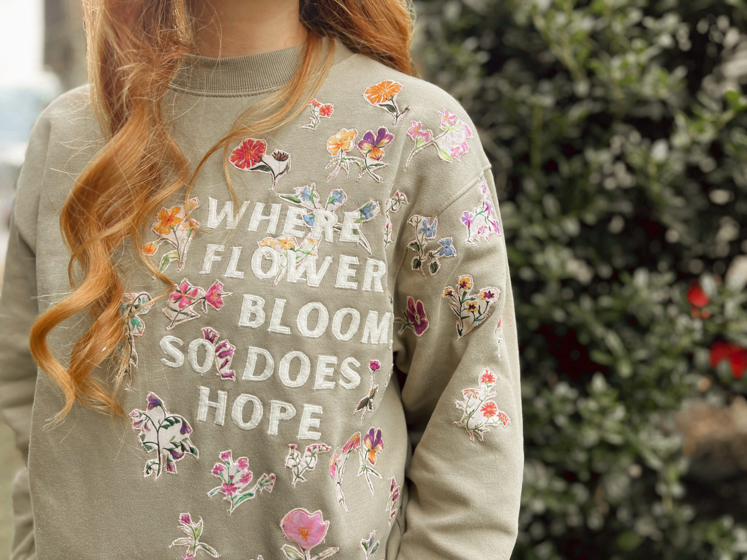 spring sweatshirt with floral applique